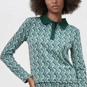 Green Zara jacquard polo Shirt Size Small